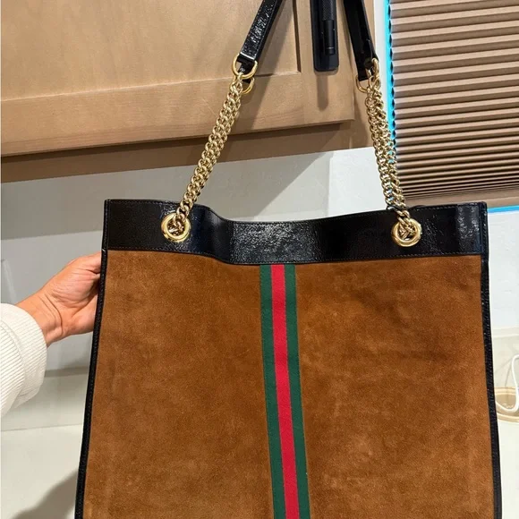 Gucci rajah brown suede tote large - Picture 3 of 14